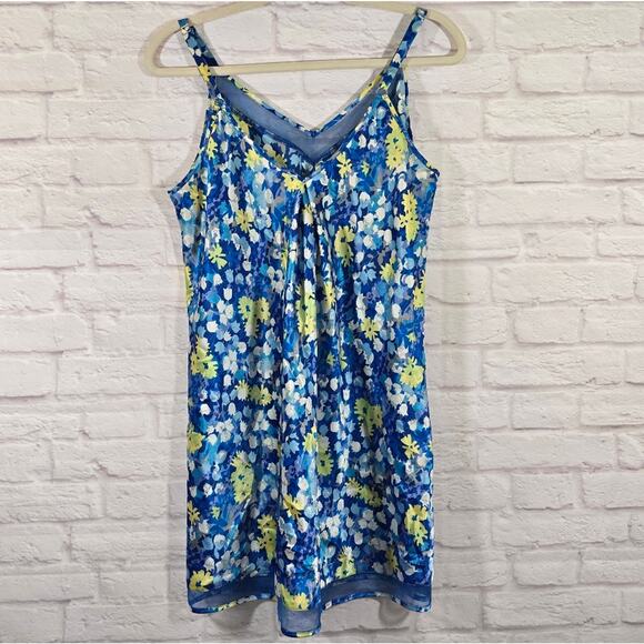 L Oscar De La Renta Pink Label VTG Blue Floral Slip & Robe Set Sze L Satin Bloom - Picture 13 of 16